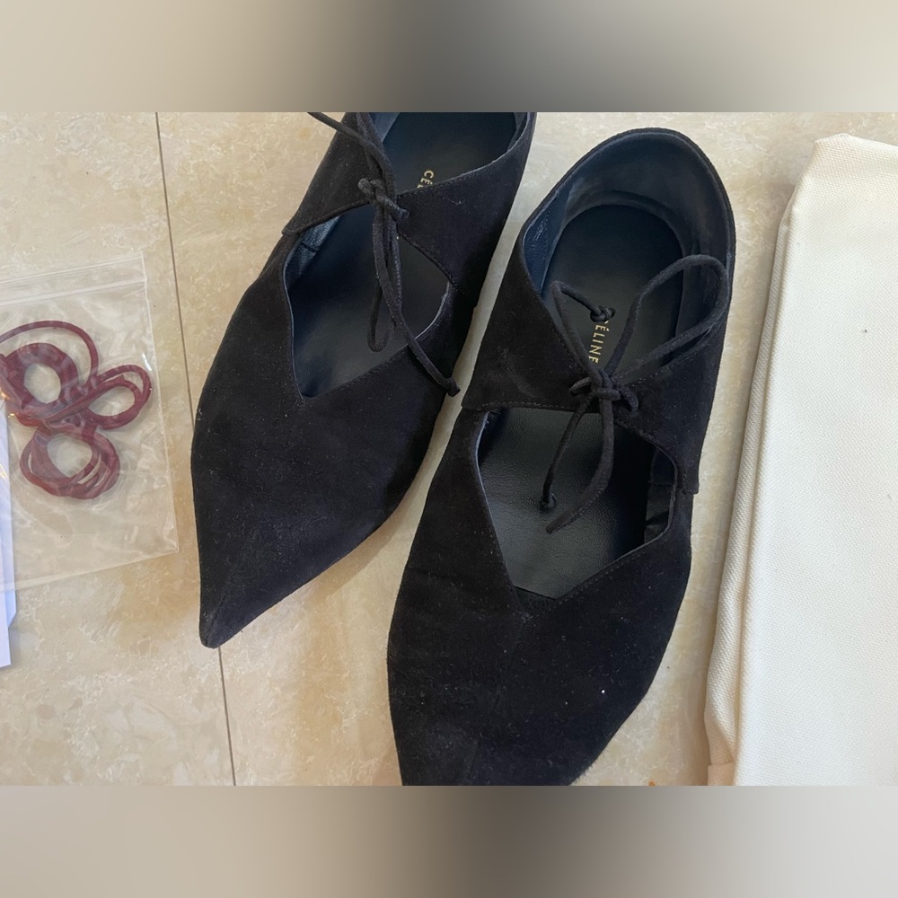 Celine Black Suede Babouche Pointed Toe Ballet Flats - Picture 3 of 13